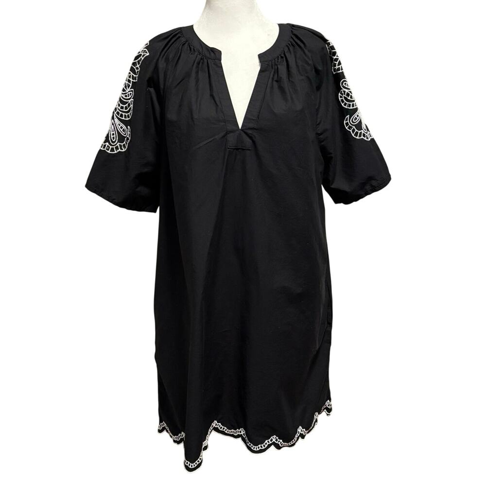 🌻2/$20 Universal Thread S Mini Shift Dress Embroidered Boho Cotton Black Pockets